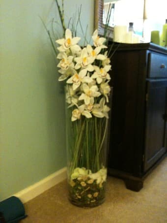 Beautiful fake flower arrangement in tall glass vase - $45 1
