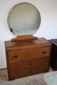 Retro bedroom dresser, night stand and double bed - $85 1