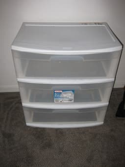 Storage drawer ($10), 3 cup ricecooker ($10), fan ($7), kettle ($5) 1