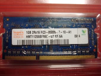 2gb, 2x1gb Hynix PC3-8500 DDR3 Laptop Memory - $20. From Apple Macbook 1