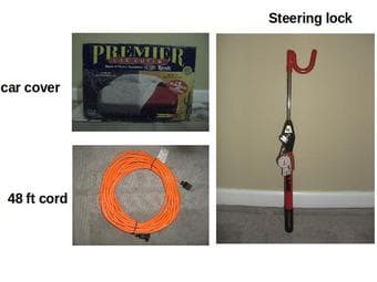 Car cover --- Steering lock: each $10 or OBO 1