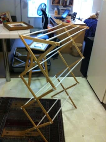 Set of 2 laundry baskets, set of 50 hangers, drying rack - $5 each 1