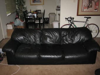 Large, comfortable black leather couch for sale, $50 1