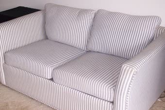 Loveseat/couch, blue & white stripes - $115 1