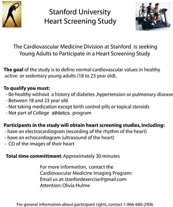 Wanted: Stanford University Heart Screening Study Volunteers! 1