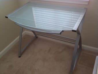 Modern frosted glass desk with sliding keyboard tray 2