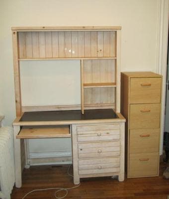 Desk, bookshelf, cabinet 1