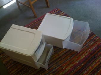 storage bins, framed Van Gogh poster, Breakfast at Tiffany's DVD 1