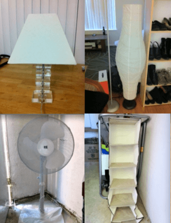 Lamps, Desk, Dining Set, Fan, & Hanging Storage 1