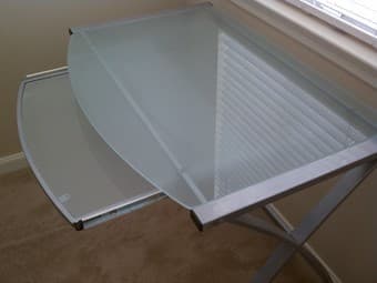 Modern frosted glass desk with sliding keyboard tray 2