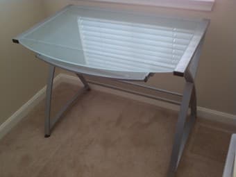 Modern frosted glass desk with sliding keyboard tray 3
