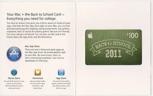 Apple Back to School 2011 $100 gift card for $90 1