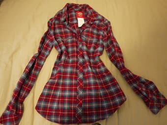 $38 - Dickies Women's Plaid Flannel Shirt, Rain Brick Plaid 1