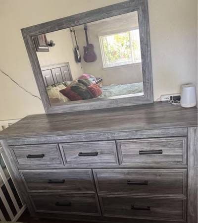 Grey 6 Drawer Dresser with Mirror 1