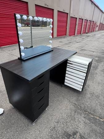 Black Makeup Vanity with Hollywood Mirror (Built-in Bluetooth Speakers & LED Lig 2