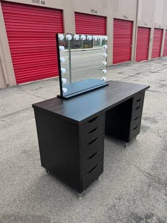 Black Makeup Vanity with Hollywood Mirror (Built-in Bluetooth Speakers & LED Lig 1