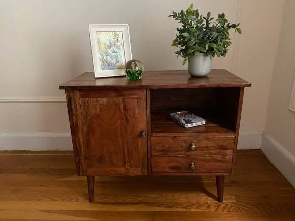 Petite Mango Wood Accent Cabinet Nightstand Console for Small Spaces 1