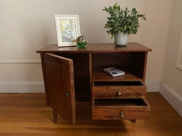 Petite Mango Wood Accent Cabinet Nightstand Console for Small Spaces 2