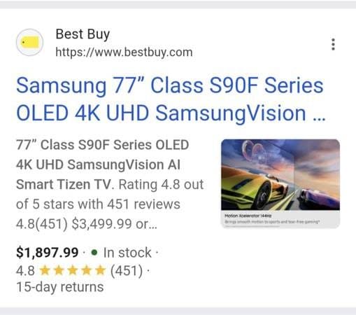 77-inch SAMSUNG OLED S90F 4K Smart TV UHD HDR 2