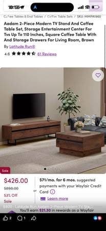 Latitude Run Aadam 2-Piece Modern TV Stand and Coffee Table Set 2