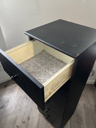 Gently Used Shelf, Black Drawer, Red End Table, Ikea Cubby 3