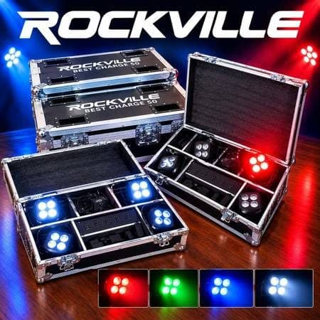 Rockville Wireless Rechargeable LED DJ DMX Stage lights lighting cases 1