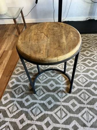 Round wood & black metal side table 2