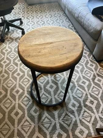 Round wood & black metal side table 1