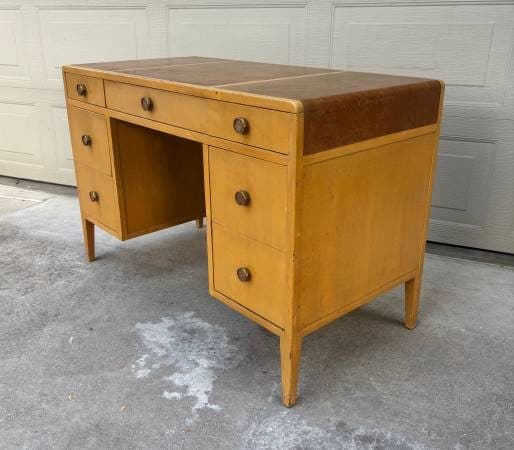 Rare Edward Wormley Dunbar leather top waterfall desk mid century mode 1