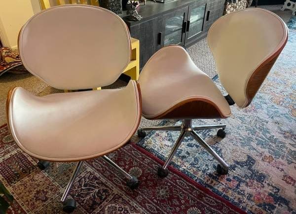 White Leather Wood Swivel Chairs (Set of 2) 1