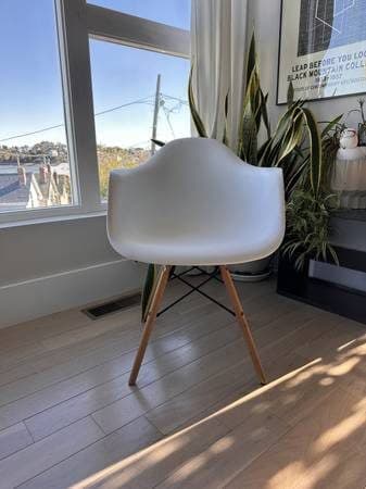 White Molded Armchair w/ Wood Legs - Mid-Century Style 1