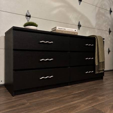 6-Drawer Black Dresser w/ Silver Knobs | Large Drawers 1