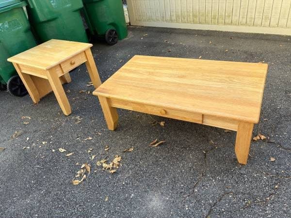 Real blonde wood heavy coffee table with drawer 1
