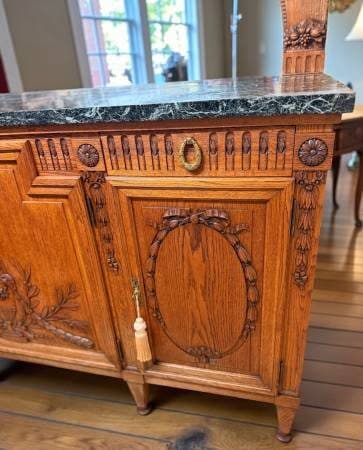Louis xvi french antique vintage oakwood marble top buffet w mirror 2