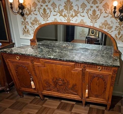 Louis xvi french antique vintage oakwood marble top buffet w mirror 1