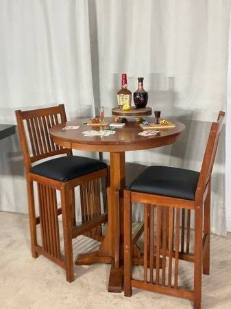 Mission Style BAR Height Bistro * Pub Table & 2 Chairs 2