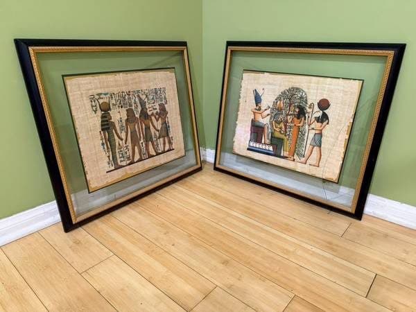 FREE – Framed Egyptian Papyrus Art (Pair) – One Needs New Glass 1