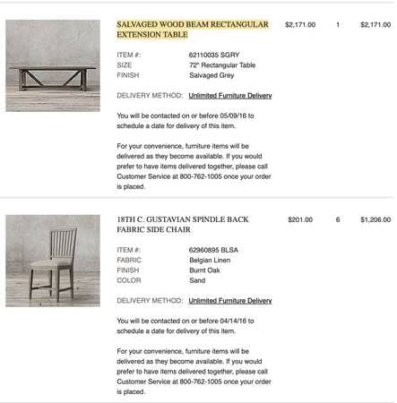 RH dining table + 6 chairs 2