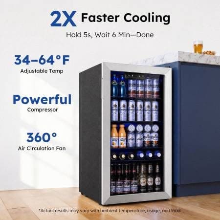 130 Can Beverage Refrigerator with Glass Door NEW 3.2cu feet 3