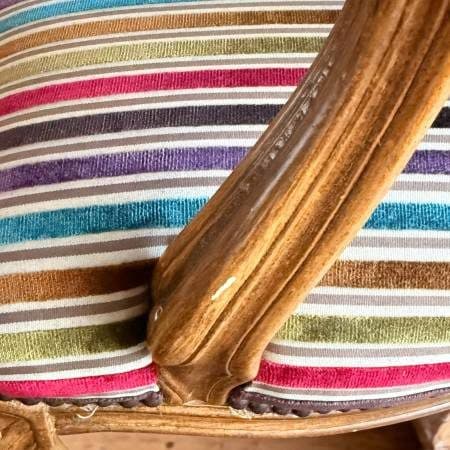 Vintage imprt french jewel stripe aubergine velvet silk accent chair 2