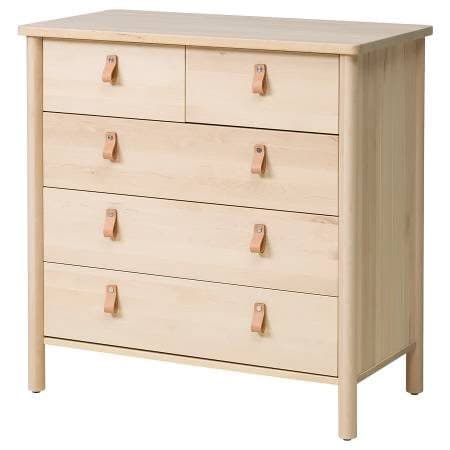 [RRP $499] *RARE* IKEA BJÖRKSNÄS Solid Birch Wood and Leather 5 Drawer 1