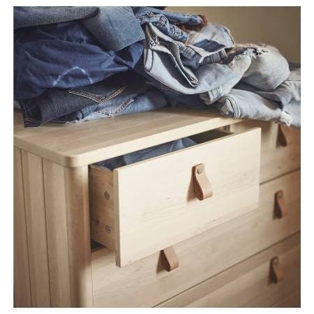 [RRP $499] *RARE* IKEA BJÖRKSNÄS Solid Birch Wood and Leather 5 Drawer 3