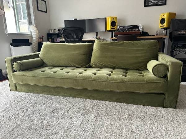 AllModern Geo 84" Olive Green Velvet Sofa/Couch – $250 OBO 1