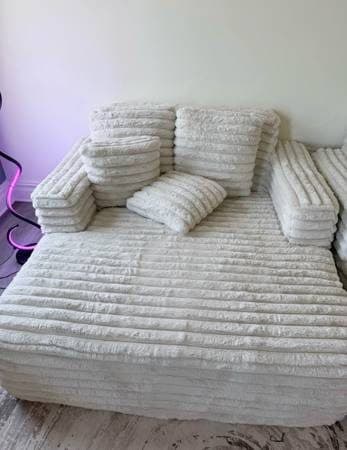 56” Plush Faux Fur Sleeper Sofa Couch Bed with 4 Pillows&Wide Armrests,Fluffy 1