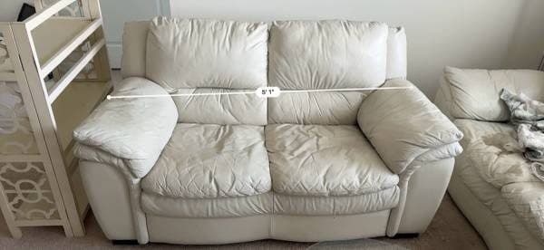 FREE – Comfortable White Leather Sofa + Loveseat 1