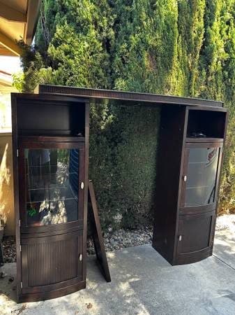 Espresso Wood Entertainment Towers with Bridge & glass shelves - FREE! 1