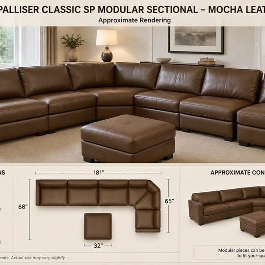 Palliser 100% Leather Modular Sectional - Jordan’s Furniture - Mocha Brown 1