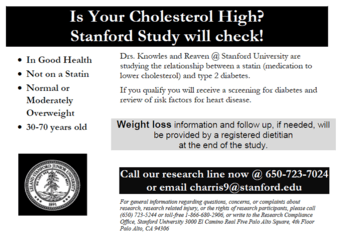 Volunteers Wanted for Stanford Cholesterol Study 1