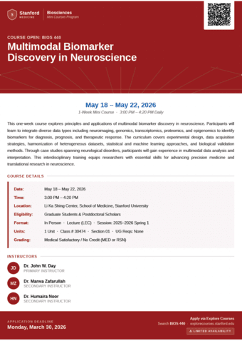 5 day course on Multimodal Biomarker Discovery in Brain Disorders 1