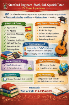 Stanford Engineer | Math, SAT, Spanish, Guitar | Private Tutor 7+ Years Experience 1
